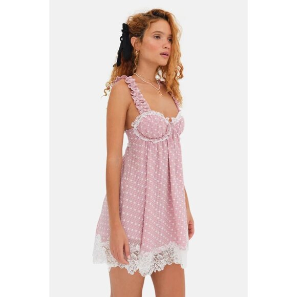 For Love & Lemons NWT Melanie Mini Dress in Pink Gingham Polka Dots size XL - Picture 10 of 11